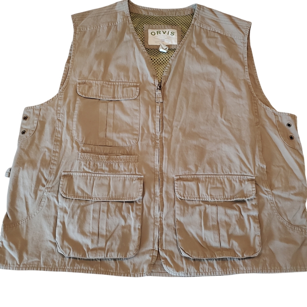 Orvis Men's Fishing Vest Size XXL Canvas Vented Cargo Pockets Hunting Safari